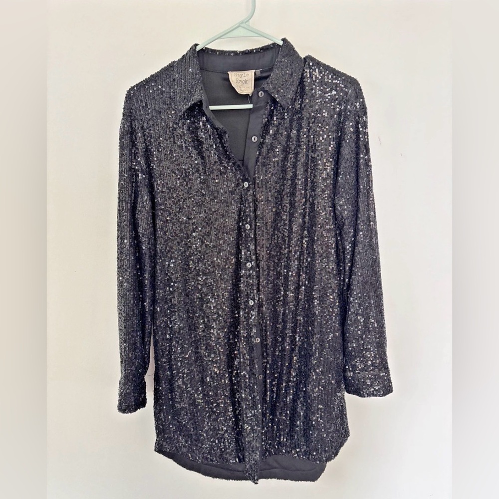 Style Rack Glittering Black Sequin tunic Shirt